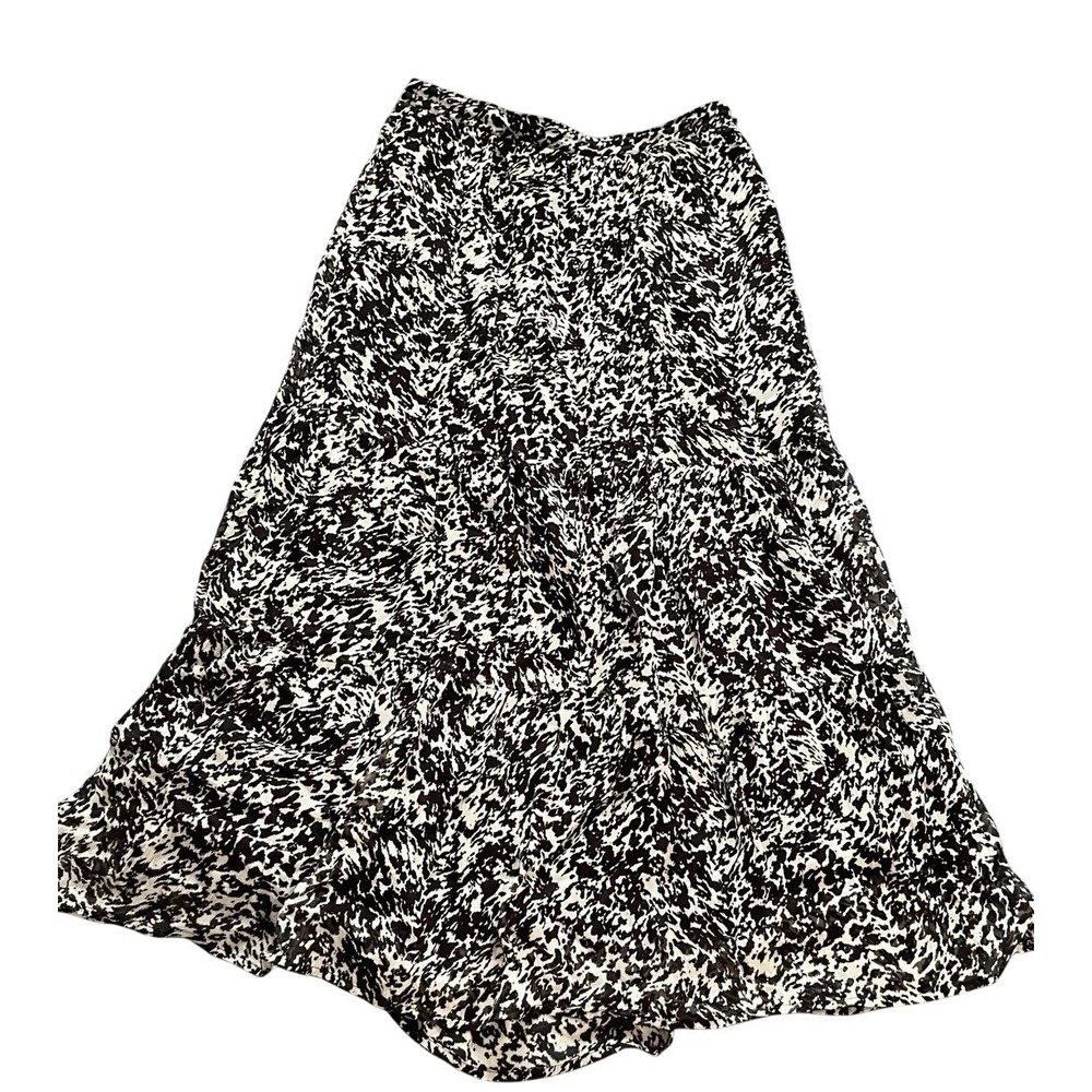 Women's Skirt Ba&sh Size 0 Animal Print Ruffle Hem Side Zip Midi‎ Skirt Black XS